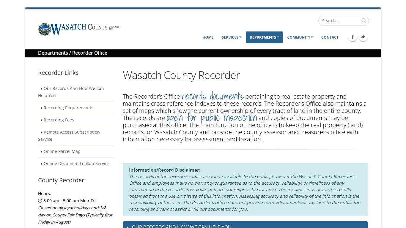 Wasatch County Goverment - County Recorder